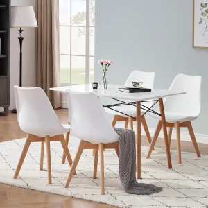 Set Van 4 / 6 Mid-Century Eetkamerstoelen Moderne Stijl Plastic Daw Shell Eetkamer Fauteuil Fauteuil Met Houten Poten Voor Keuken
