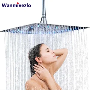 LED-licht badkamer douchekop 16 inch grote regendouchekranen accessoire boven vierkant messing ultradunne douchekop