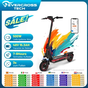 EVERCROSS TECH A1 500W Elektrische Step voor Volwassenen, 10'' Opvouwbare Elektrische Step, App-besturing, 48V 14Ah, 50km Bereik, 3 Snelheidsmodi