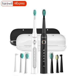 Fairywill Sonic Elektrische Tandenborstel FW-D7 Set Usb Opladen Tandenborstels Hoesje Voor Volwassenen Met Tandenborstels 5 Mode Slimme Tijd