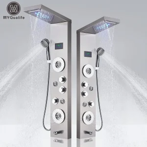 LED-douchepaneel Waterval Regen Digitaal display Douchekraan Set SPA Massage Jet Badkamer Kolom Mengkraan Torensysteem