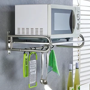 Loyalheartdy Magnetron Rek Rvs Magnetron Wandmontage Plank Met 6 Haken Keuken Organizer Opberghouder