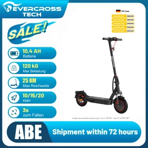 Evercross Tech Ew 10K Pro Elektroroller Faltbar Met App Led-Display, 400W Motor, 10.4ah Batterij, Abe-Zulassung, 20 Km/h