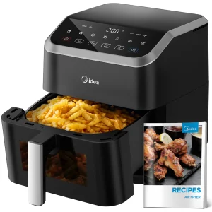 Midea heteluchtfriteuse, capaciteit van 7 liter, HeatXpress-technologie, 90% minder olie, energie en tijdbesparing met 7 voorinstellingen, eenvoudig z