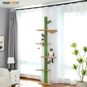 Krabpaal 5-laags van vloer tot plafond Kattentoren Cactus Hoge klimboom met krabpaal Hangmat Bungelende bal voor binnenkatten