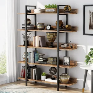 Tribesigns Boekenplank Opbergrek Staande Plank 5 Tier Industriële Stevige Boekenplank Met Ijzeren Buisframe