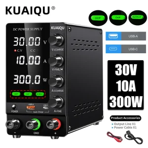 KUAIQU 2024 Nieuwste OCP OVP DC Verstelbare Laboratorium Voeding 30 V 10A 5A Uitgangsschakelaar USB-A TYPE-C Poort Snel Opladen 120 V