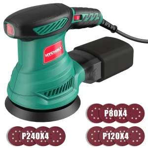 Hychika 300W Willekeurige Orbitale Schuurmachine Met 12 Stuks Schuurpapier 6 Snelheden 230V Schuurmachine Voor Houtmetalen Polijstgereedschap