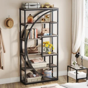 Tribesigns Boekenplank, Industriële 5-Tier Etagere Boekenkast, 70.8 Inch Hoge Boekenplank Met 8 Open Opbergplank, Vintage Grijs