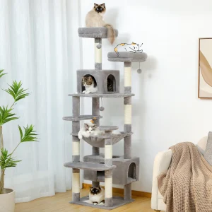 Grote Krabpaal en Toren voor Binnenkatten Met Sisal Bedekte Krabpalen Ruime Hangmat Gewatteerde Zitstokken en Condos Kattenspeelgoed