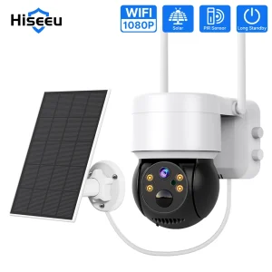 Hiseeu Wifi Camera Met Zonnepanelen Outdoor 5X Zoom 1080P PTZ IP Camera PIR Bewegingsdetectie Audio Video bewakingscamera
