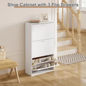 Schoenenorganizer Witte Schoenenkast Smal Hoog Schoenenrek Met 3 Opvouwbare Laden Voor De Woonkamer In De Hal