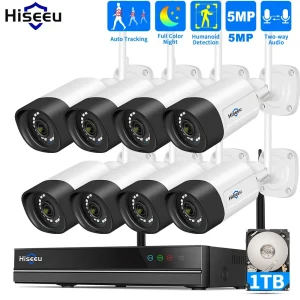 Hiseeu 5mp Wifi Bewakingscamera Systeem Kleur Nachtzicht P 2P Draadloze Straatbeveiliging Cctv Camerakit 10ch Nvr Videoset