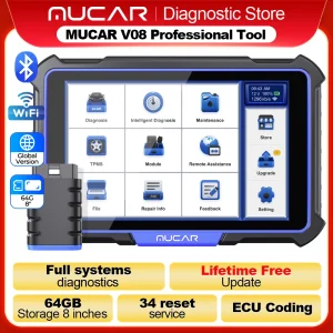 Levenslange gratis update MUCAR VO8 Professionele OBD2 Diagnosetool OE Volledig Systeem Obd 2 Scanner Bidirectioneel 64GB Globale Versie
