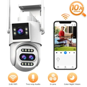 JOOAN 4K 6MP WiFi IP-camera Buiten 10x zoom Drie lenzen Dubbel scherm PTZ-camera AI Tracking Home Security CCTV Surveillance Cam