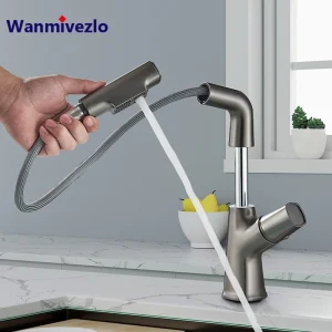 Grijze Badkamerkraan Warm Koud Water Gootsteen Mengkraan Roestvrijstalen Verf Vierkante Bassin Kranen Enkel Gat Tapware Dek Gemonteerd