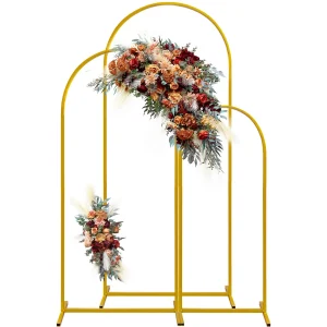 Bruiloft boog achtergrond standaard set van 3 gouden metalen boog achtergrond standaard voor huwelijksceremonie baby shower verjaardag