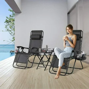 Homfa Garden ligstoelset met tafel, opklapbaar, verstelbaar, Zero Gravity fauteuil, stoel, binnen/buiten