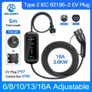 KOLANKY EV-oplader 16A 3,6KW Type 2 IEC-62169 Stroom aanpassen Timer Wanddoos Opladen Elektrische hybride auto's Kabel Totale lengte 5M