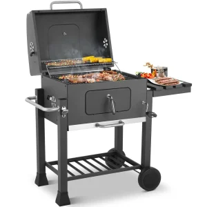 Grillwagen Zware Bbq Houtskoolwagen Xxl, 116x55.7x100cm Houtskoolgrill, Zwart Met Opener, Uittrekbare Asbak, Planken, Haken