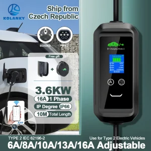 Kolanky Draagbare Ev Oplader 16a 3.6kw Type 2 IEC-62169 Wallbxo Opladen Voor Eletric Hybride Auto 'S Kabel Totale Lengte 10M