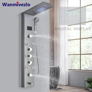 LED-licht badkamer douchekraan set LED regendouche paneelsysteem badkuip watermengkraan massage SPA temperatuurscherm