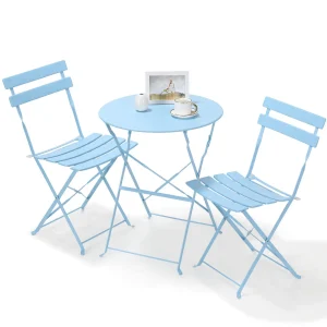 Tuinmeubilair Terrasset Bistrotafelset 3-delige stalen tafel en stoelen Opvouwbare bistroset voor gazon Balkon Achtertuin Tuin