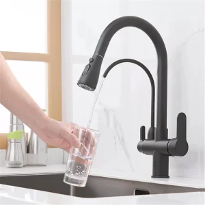 Matzwart Puur Water Filter Keuken Kraan Dubbele Handgreep Warm En Koud Drinkwater Trekken Keukenmixer Kranen