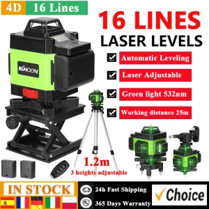Multifunctionele 4D 16-lijnen laserniveau 3 ° Zelfnivellerende machine USB oplaadbare lithiumbatterij waterpasinstrument