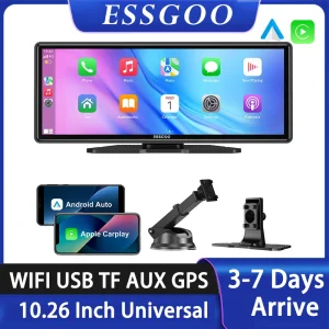 ESSGOO 10,26 inch draagbare draadloze Carplay-scherm HD achteruitrijcamera autoradio MP5 multimedia videospeler Android Auto