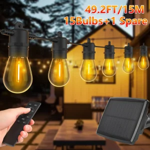 S14 Solar String Light 15M Led Slinger Light Ip65 Waterdicht Shatterproof Tuin Patio Bruiloft Achtertuin Feest Decoratie E12