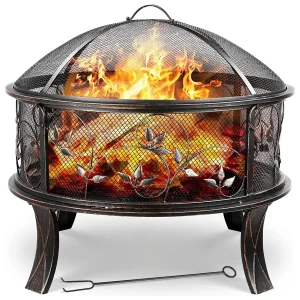Tuinvuurschalen, Vuurkorf Met Vonkbeschermer Un 71Cm, Open Haard Retro Look,Incl. Poker & Houtskoolrooster, Verwarming In Winterstal