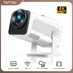TOPTRO Mini draagbare projector 4K-ondersteuning 20000 lumen Full HD 1080P Native 270 ° Roterende projector Home Theatre-projector