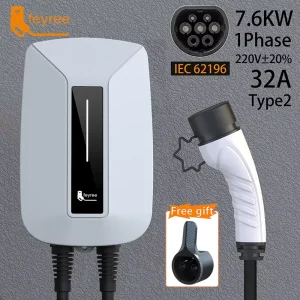 Feyree Ev Oplader Type2 Plug Evse Wallbox 32a 7kw IEC62196-2 Stopcontact 1 Fase 5M Kabel Wallmount Laadstation Voor Elektrische Auto