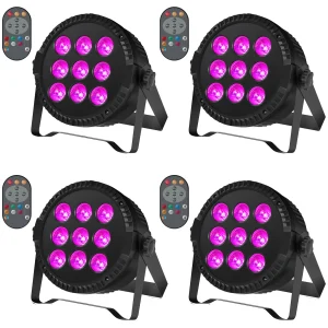 U'king 4Pcs Stage Light 54W Rgbw 4in1 9led Par Lights Dmx512 Geluid Afstandsbediening Plat Effect Licht Voor Dj Disco Bruiloft Show