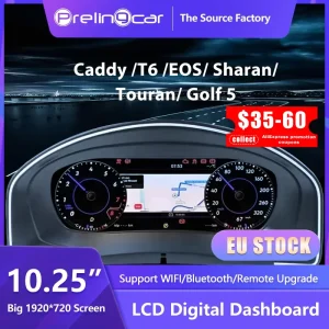 PrelingCar 10.25 Digitale Dashboard Cluster Voor VW Variant Caddy Touran T6 EOS Sharan Golf 5 Virtuele Instrumentenpaneel Cockpit