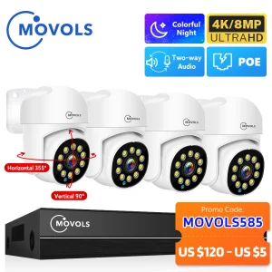 Movols 4K XMEYE POE-bewakingssysteem 8MP 4MP tweeweg audio PTZ CCTV POE AI beveiligingscamera 8CH P2P NVR videobewakingskit