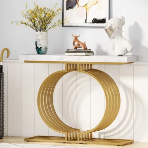 Tribesigns moderne consoletafel met gouden basis, 40 inch geometrische entree banktafel smal lang