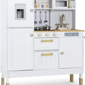 Houten kinderspeelgoed voor kinderen Speelkeuken met gesimuleerde licht- en geluidseffecten, poppenkeuken met accessoires