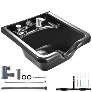 SucceBuy Shampoo Bowl Sink Zwart ABS Plastic Salon en Spa Haargootsteen Schoonheidssalon Apparatuur Haarwasbak voor thuisbadkamer