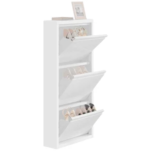 WOLTU 50x106x15 cm Schoenenopslag Schoenenkast met 3 Kleppen Gesloten Schoenenrek Smalle Schoenenkast voor Hal Woonkamer