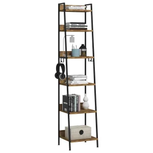WOLTU Boekenkast Opbergplank 41x187x36cm 6-laags boekenplank met 4 haken Industriële stijl voor woonkamer Display Keuken Thuis