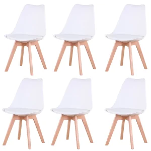 Een set van 6 Scandinavische middeleeuwse eetkamerstoelen PU-gewatteerde zitting Beukenhouten poten Bureaustoelen voor eetkamer slaapkamer balkon rest