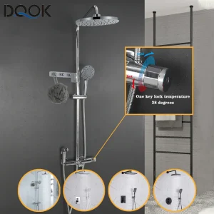 Dqok Thermostatische Douchekraan Chromen Badkamer Douche Mixer Set Waterval Regendouche Systeem Badkraan Kranen