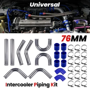 Aluminium Universele Intercooler Pijpset 3 "76Mm Blauwe Slang Siliconen & T-Klem