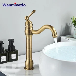 Wanmivezlo Antiek Messing Wastafelkraan Badkamer Wastafel Kraan Enkele Handgreep Met Warm Koud Water Staande Dek Gemonteerde Toiletkranen