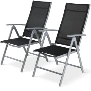 2 Stuks Opvouwbare Fauteuil Terras Opvouwbare Eetkamerstoelen Aluminium Gewatteerde Verstelbare Hoge Rugleuning Lichtgewicht Tuinstoel, Belasting 120K
