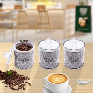 3 Stuks Glazen Bussen Koffie Suiker Thee Container Gemalen Graanmeel En Inblikken Diamant Inlay Opslagpot