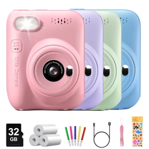 Instant Print-camera voor kinderen, 3,0-inch kindercamera voor 6-12 jaar, 32 MP HD 1080P digitale camera met 3 rollen printerpapier
