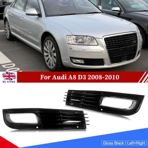 Voor Audi A8 D3 2008-2010 Gloss Zwart Voorbumper Grille Mistlicht Grildeksel